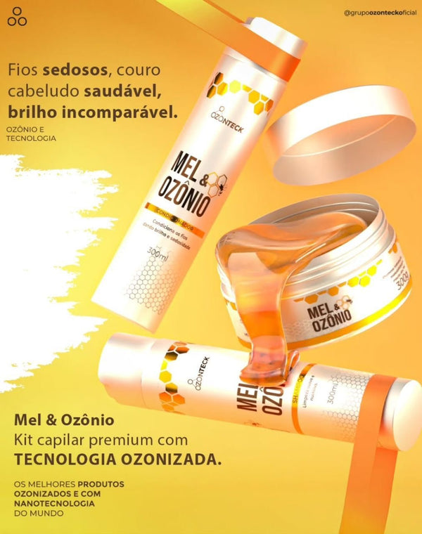 Kit Mel & Ozônio Ozonteck - (Shampoo, Condicionador e Hidratação) para Cabelos ressecados, com frizz e sem vida
