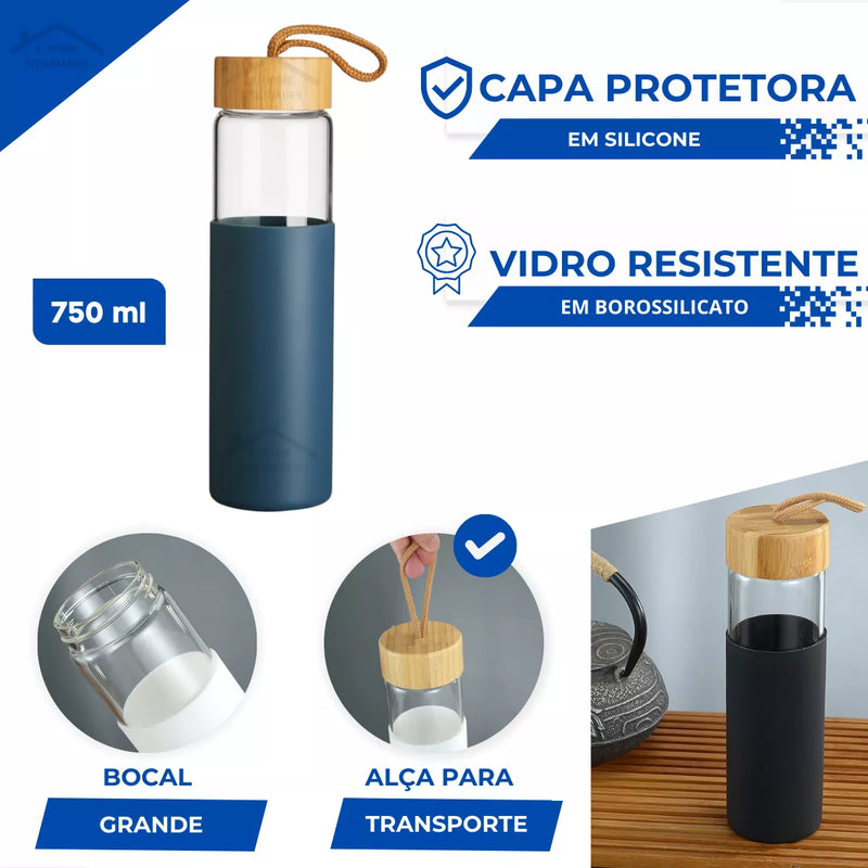 Garrafa de Vidro Squeeze Água Chá Suco 750ml